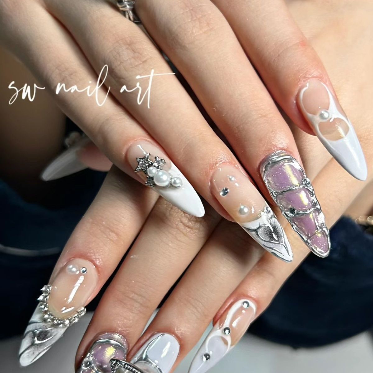 press on nails High quality handmade ,can reusable hot shiny diamond long nails