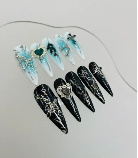 C Y2K press on nails High quality handmade ,can reusable hot shiny diamond long nails