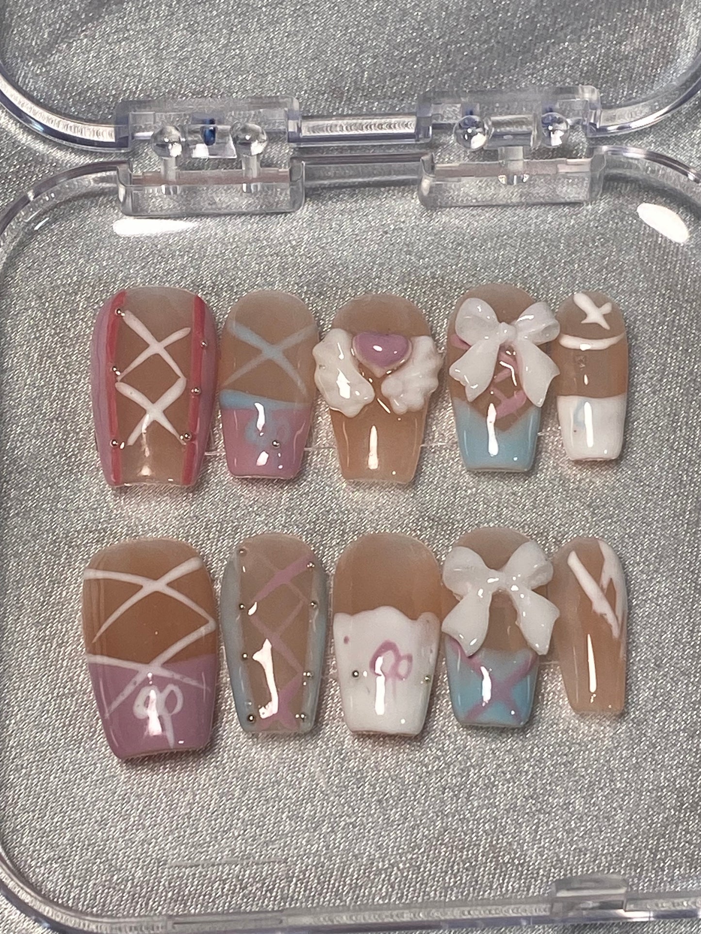 hand made press on nails Butterfly bow short cute false nail