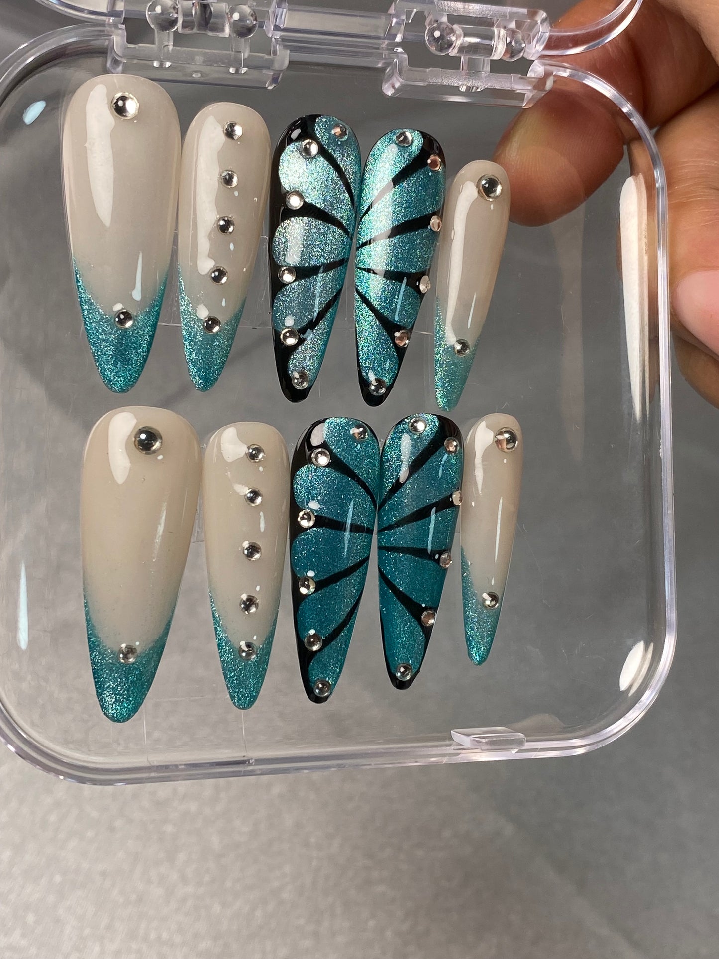hand made press on nails super shiny Butterfly Shiny false nail