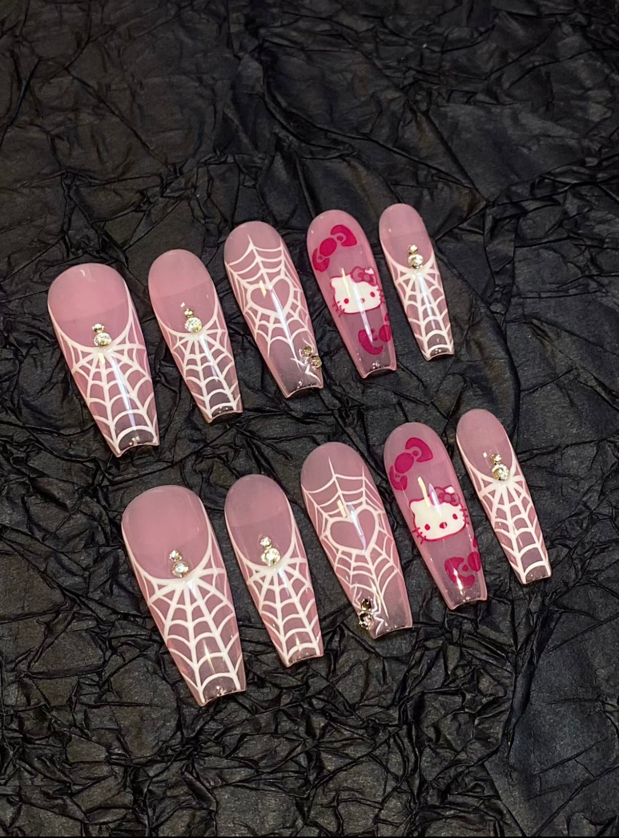 hand made press on nails hello kitty cat pink false nail
