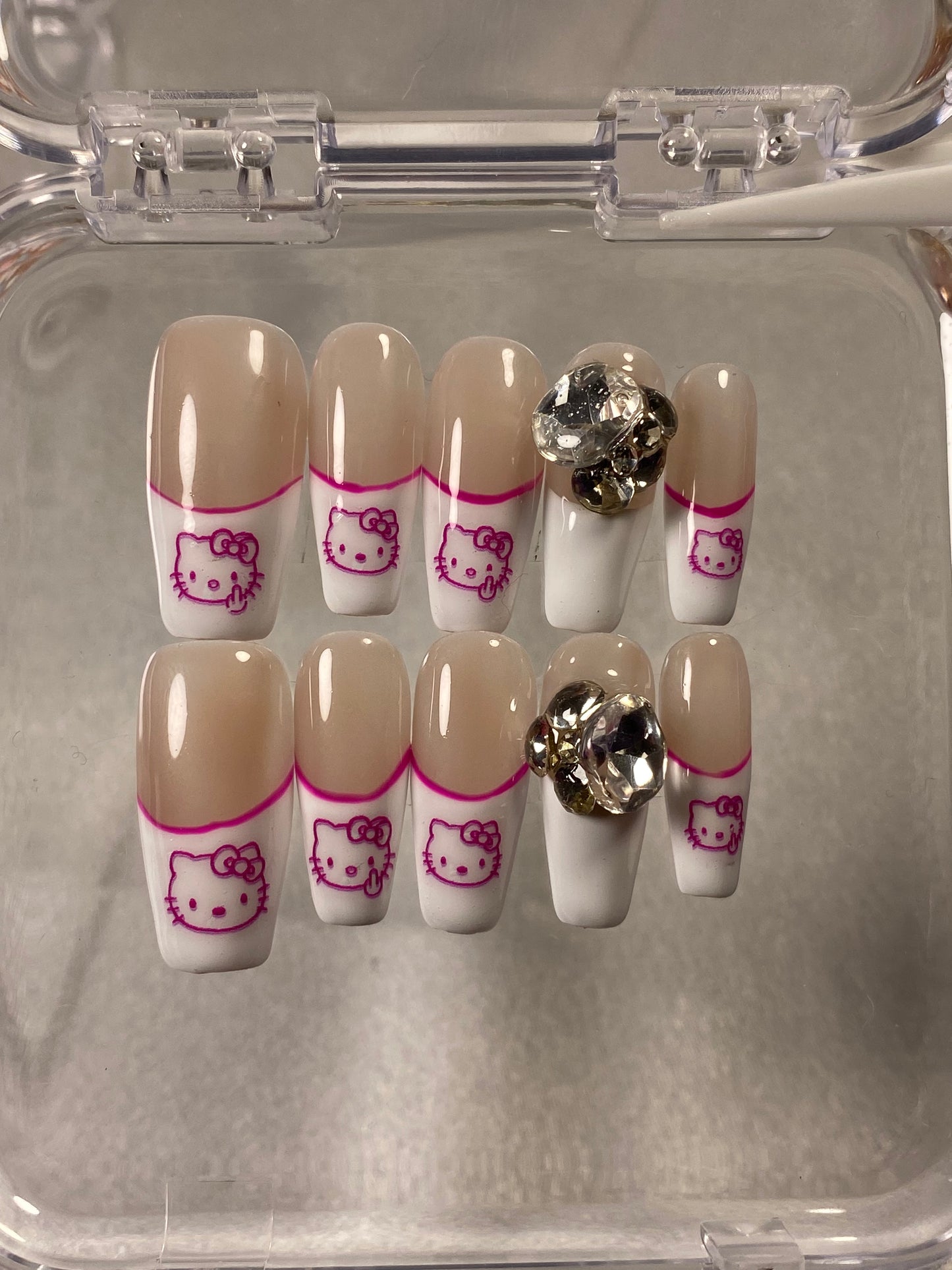 hand made press on nails hello kitty coffin shape fake nail