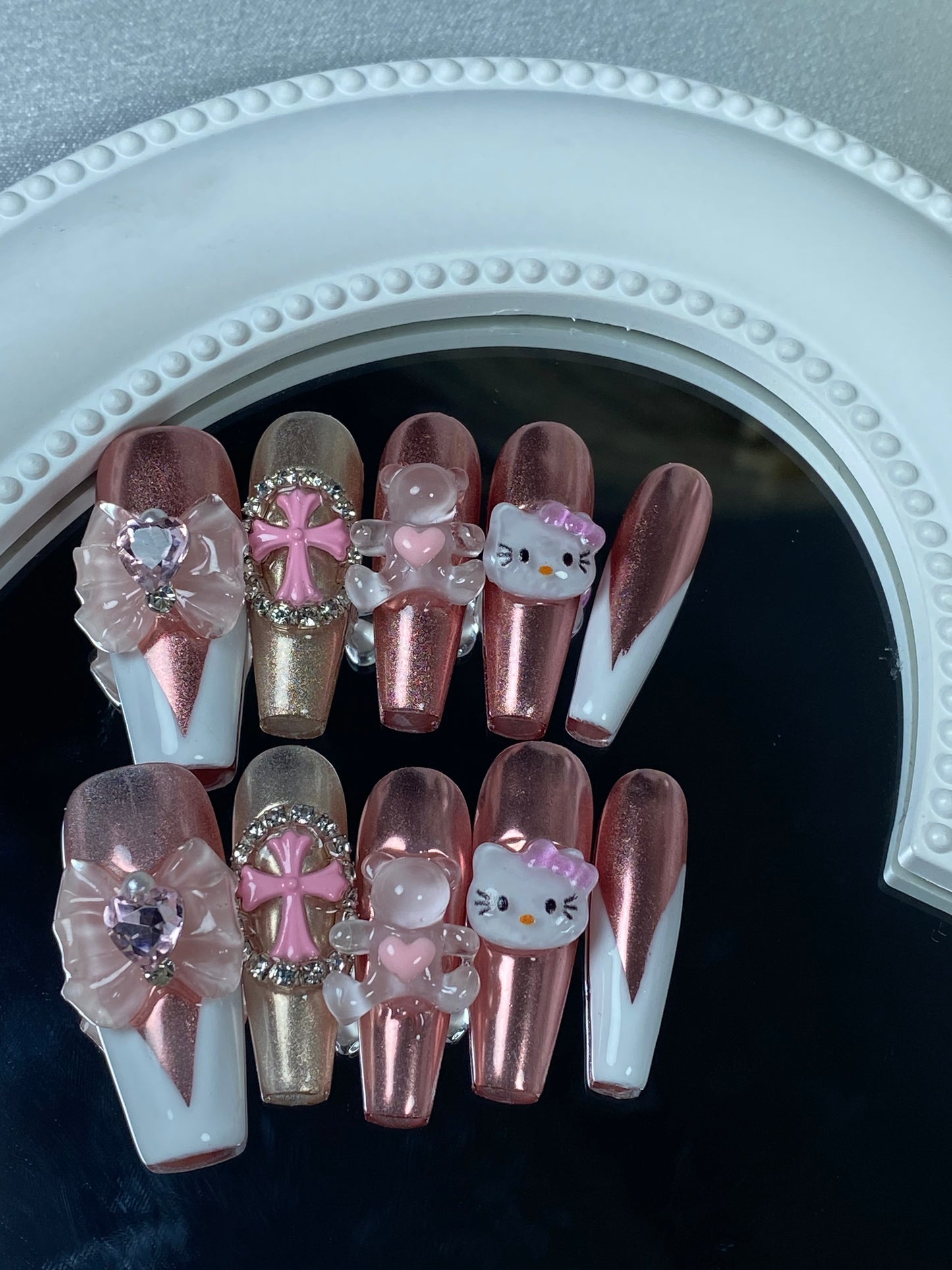Coffin hand made pink press on nails hello kitty cartoon fake nail
