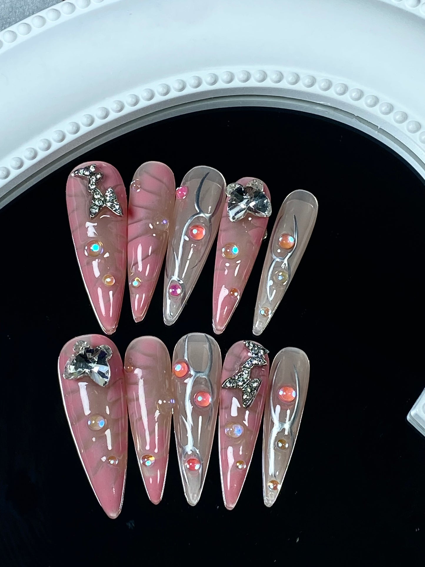 Stilettos press on nails High quality handmade hot sexy shiny 3D butterfly