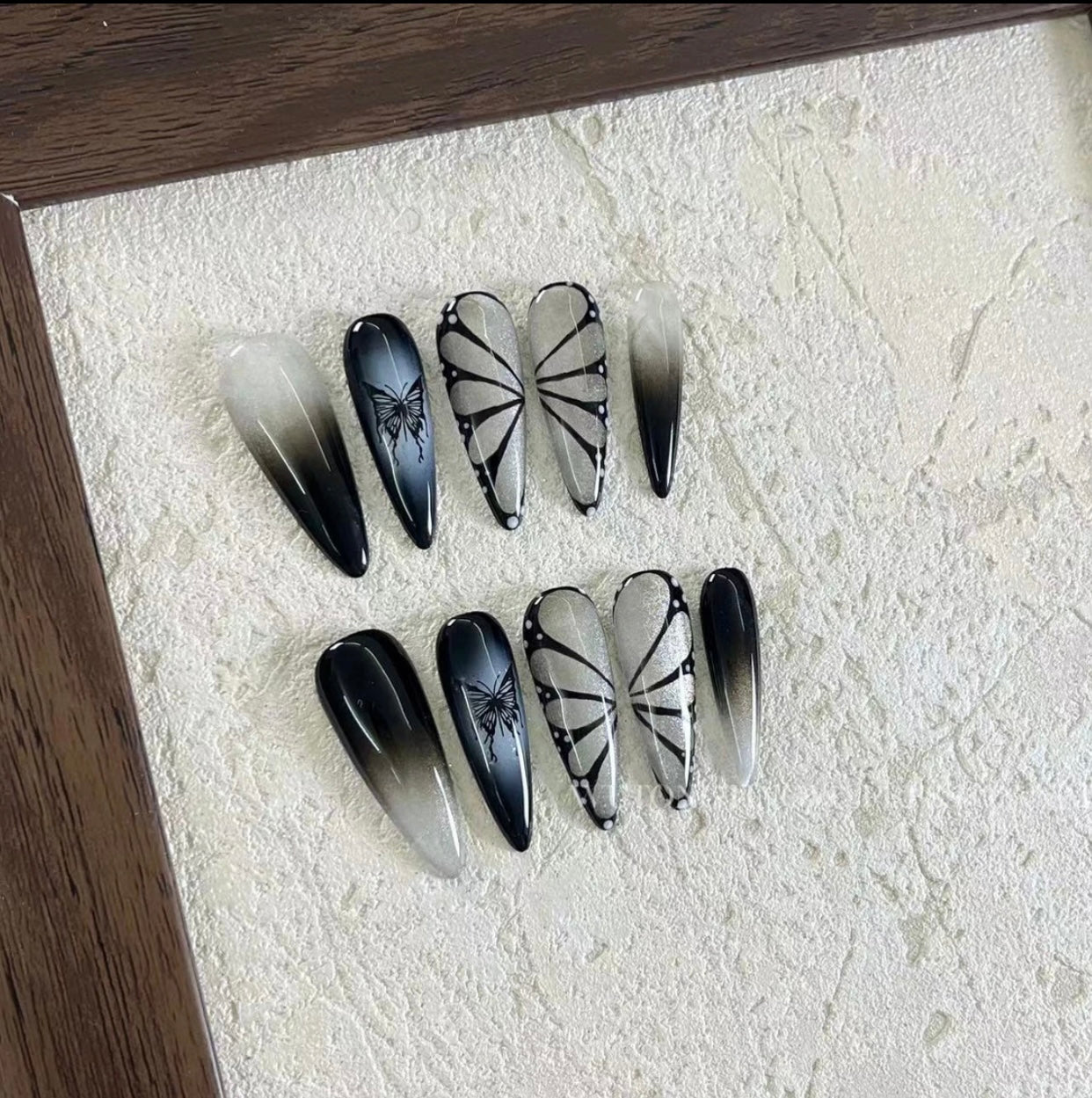 Stiletto hand made press on nails Painted Butterfly Shiny false nail