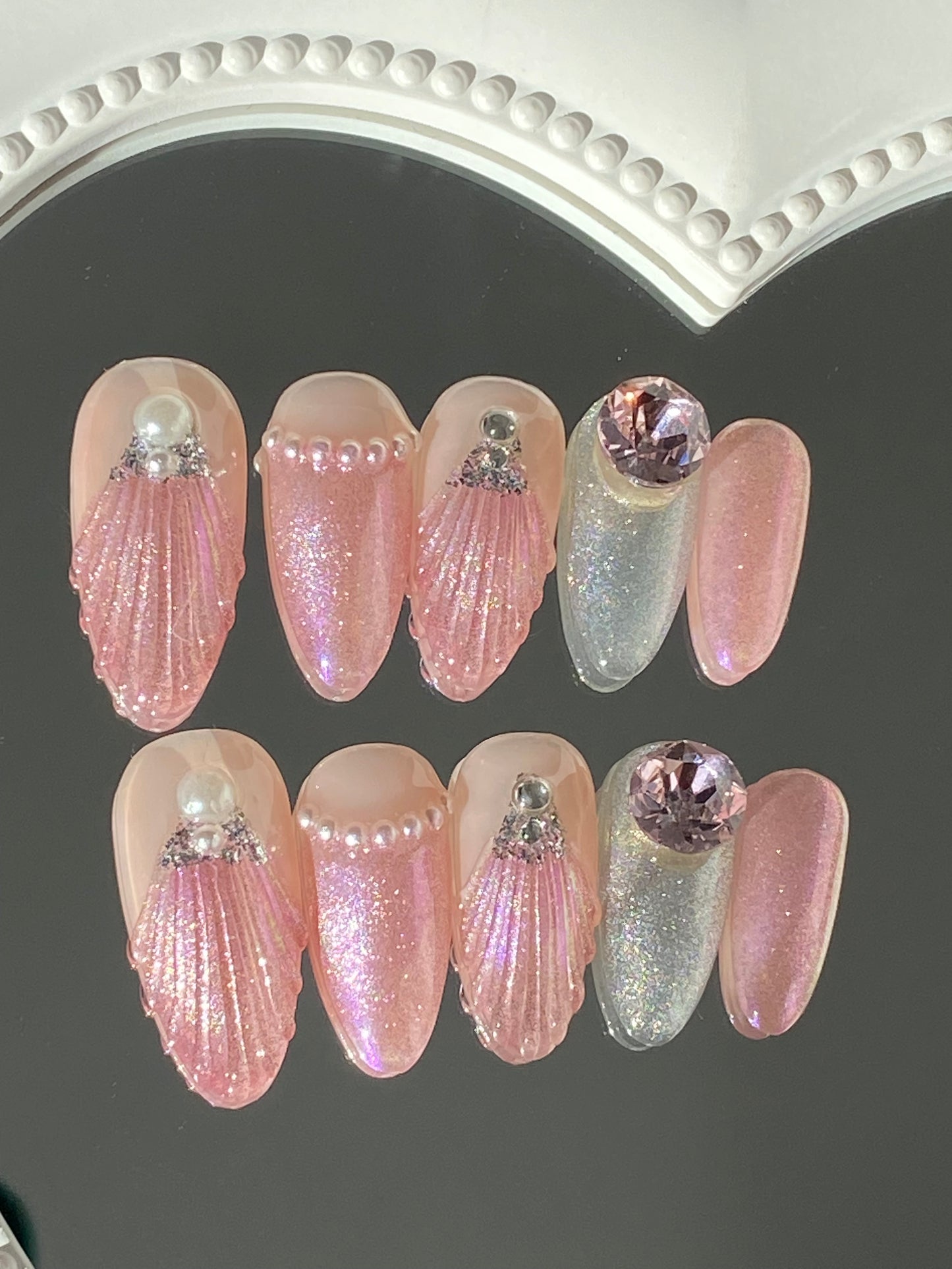 Almond shell press on nails handmade fake nail shiny diamond