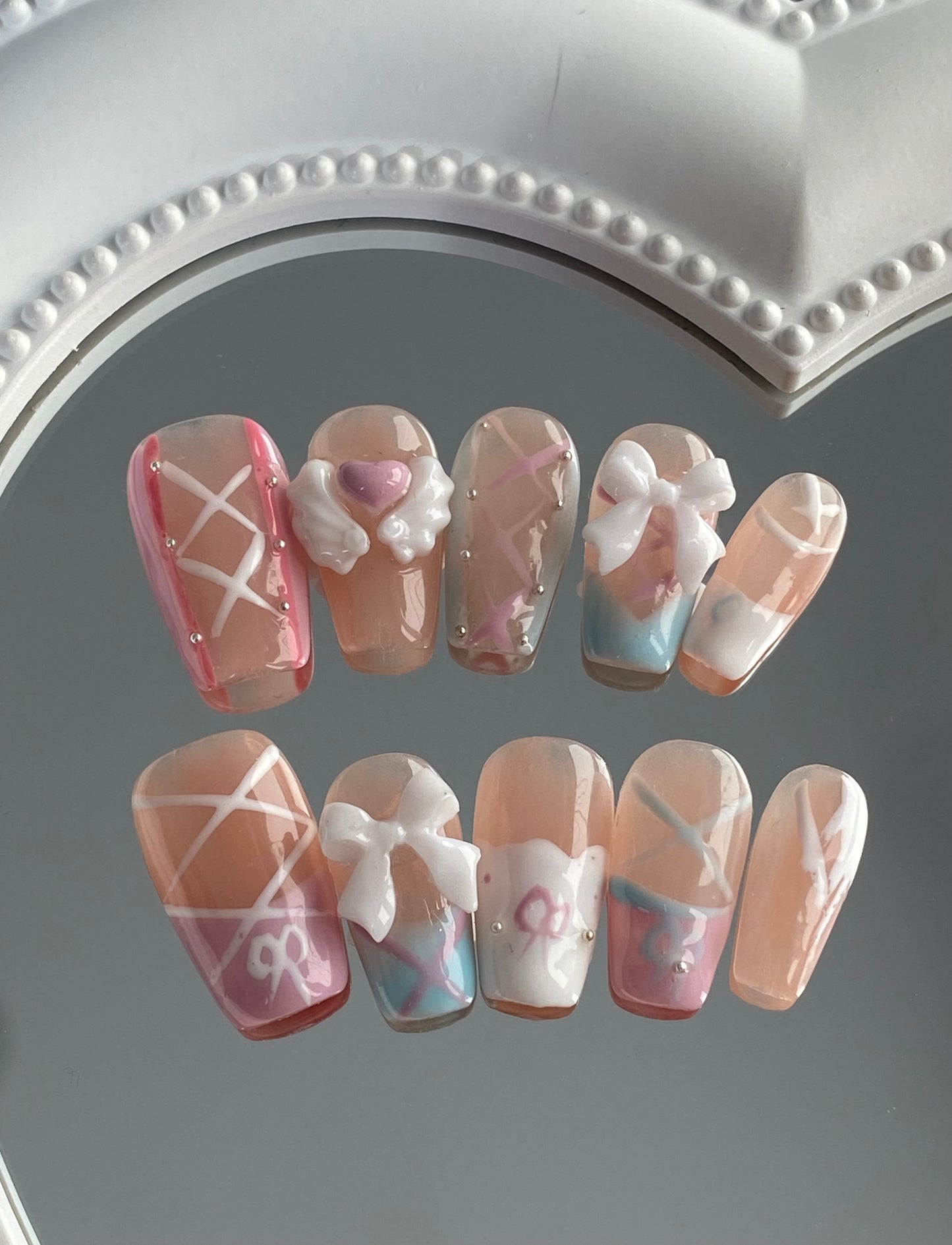 hand made press on nails Butterfly bow short cute false nail