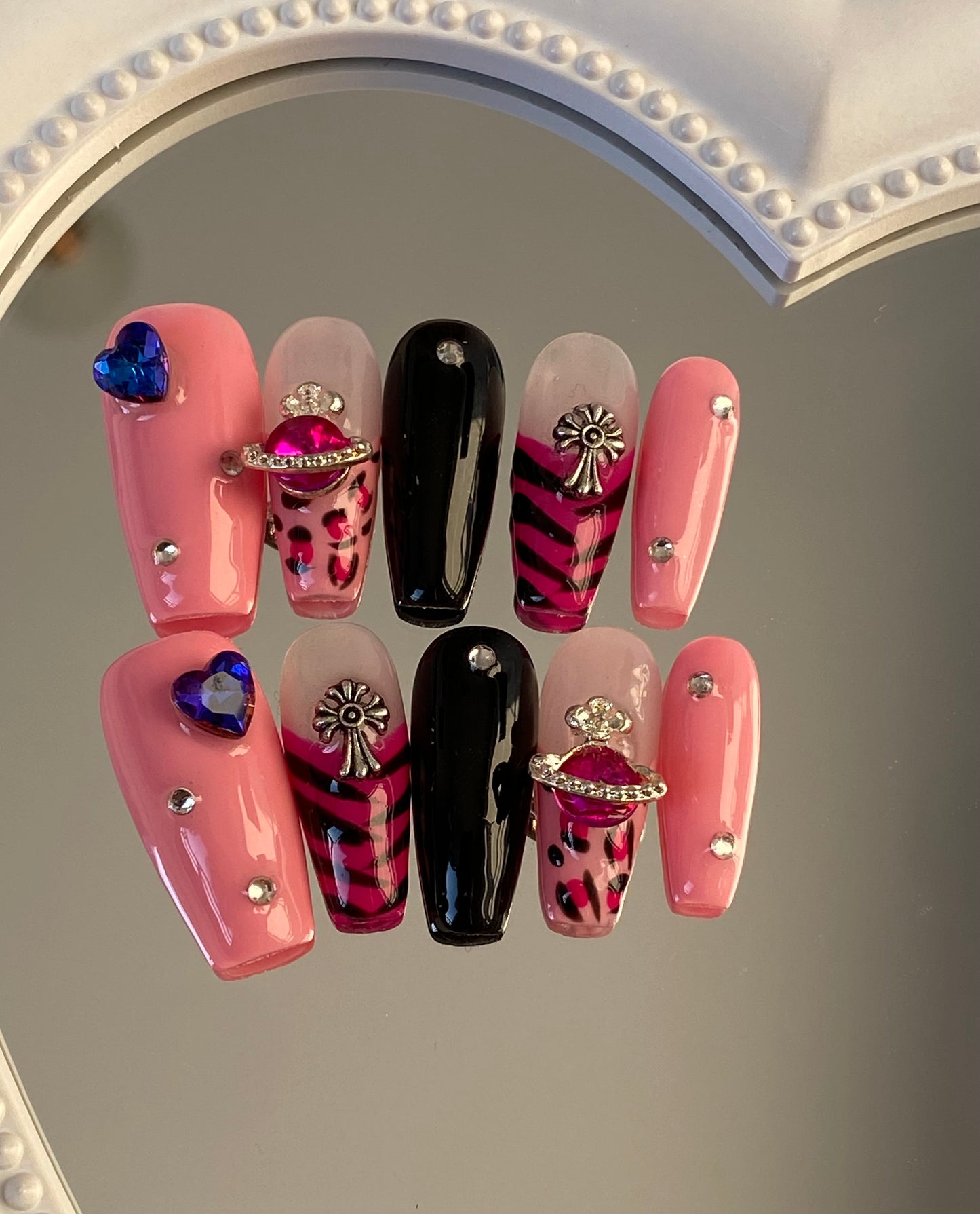 hand made press on nails Pink coffin fake nail