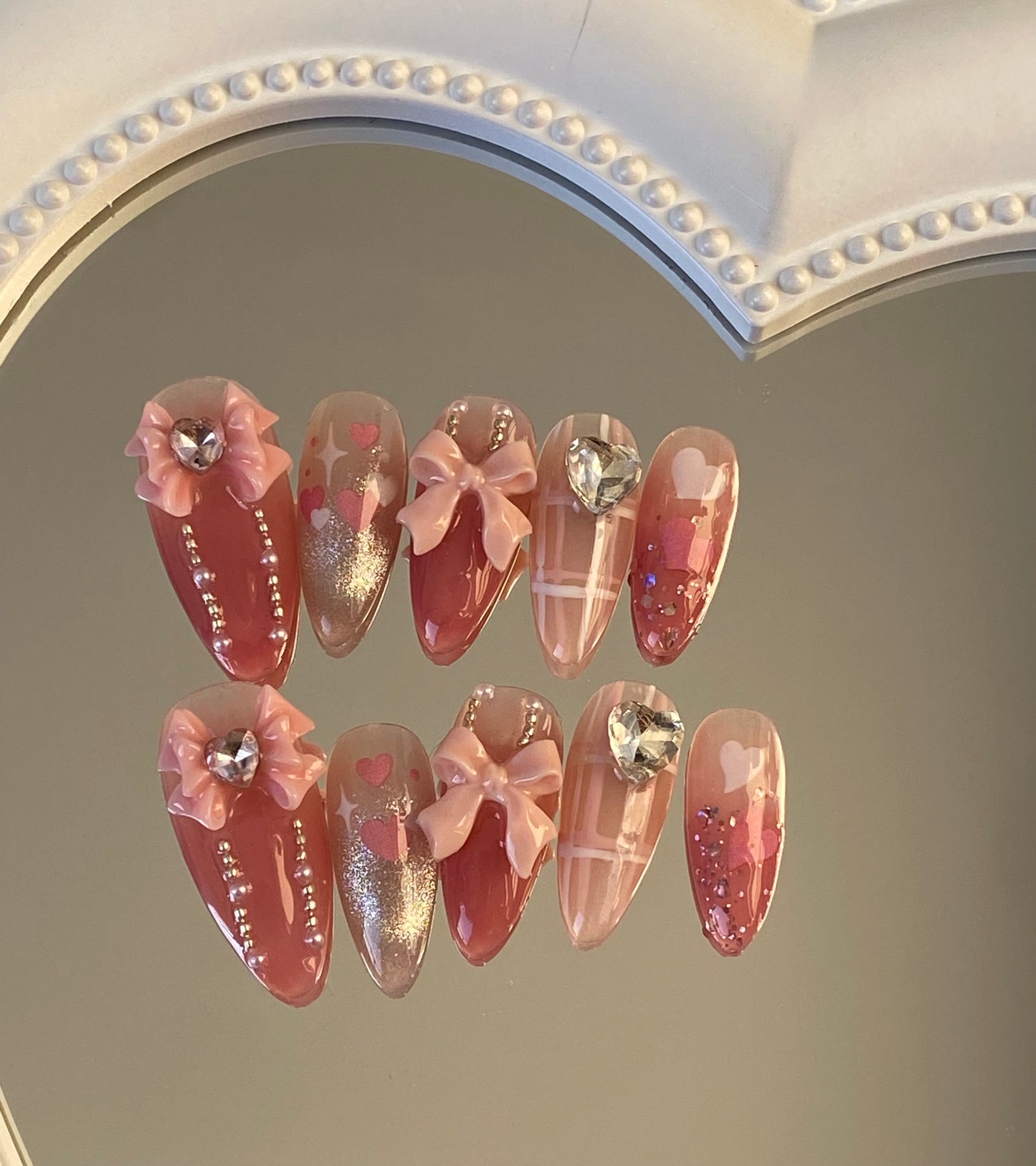 hand made press on nails sweet cool almond Butterfly false nail