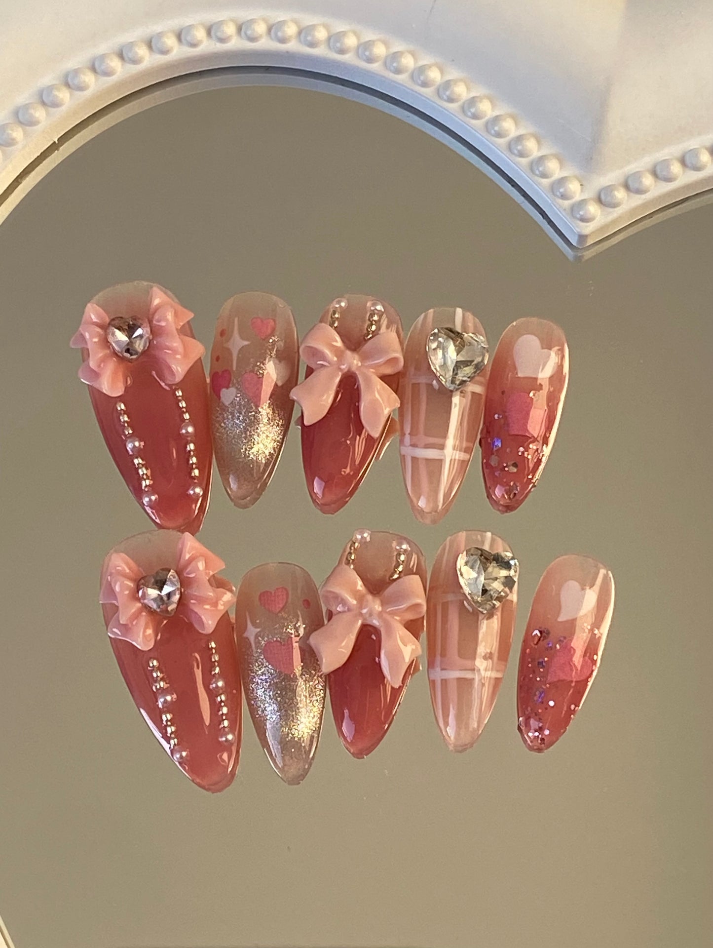 hand made press on nails sweet cool almond Butterfly false nail