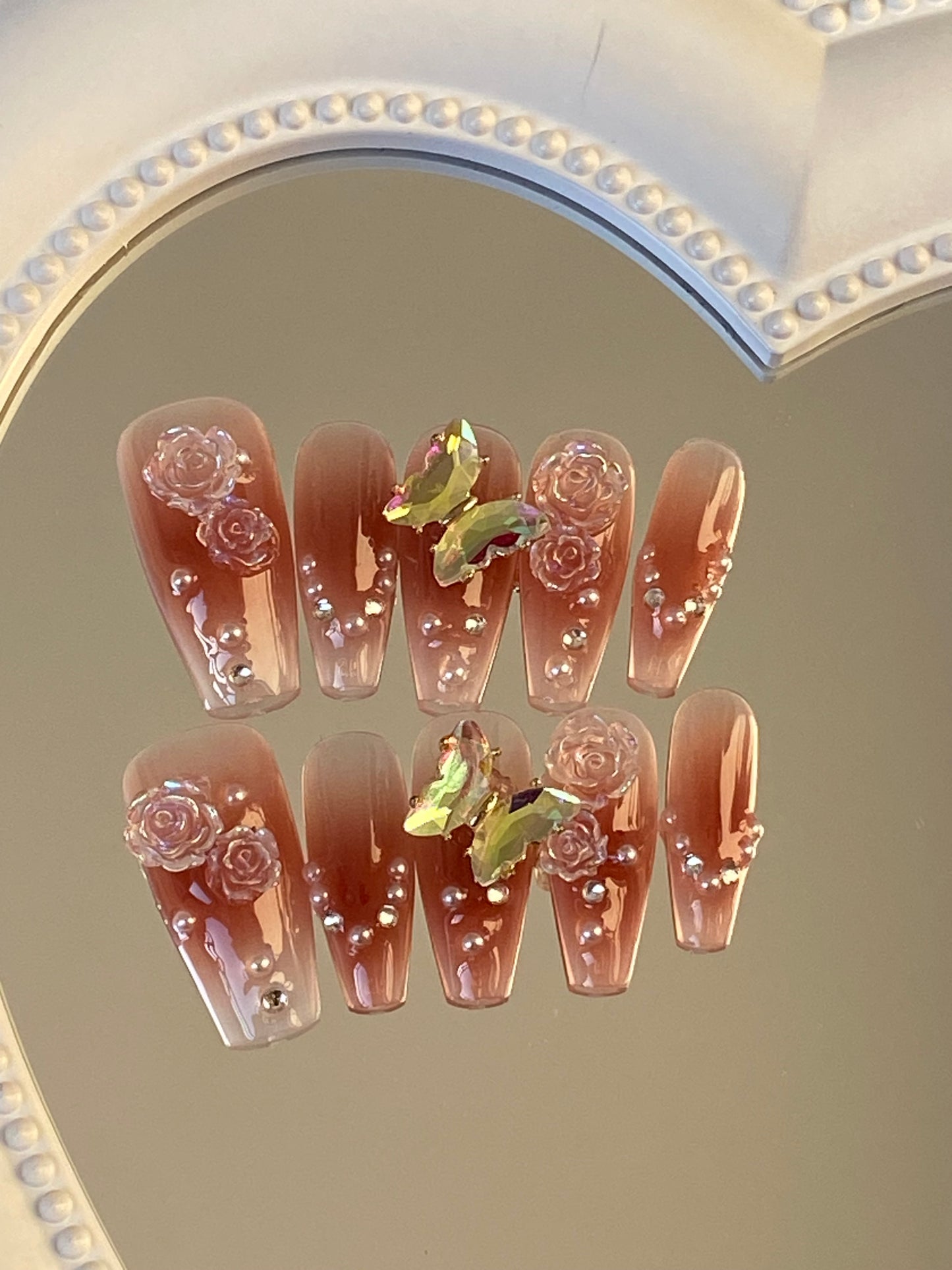 hand made press on nails 3D follow Butterfly Shiny false nail