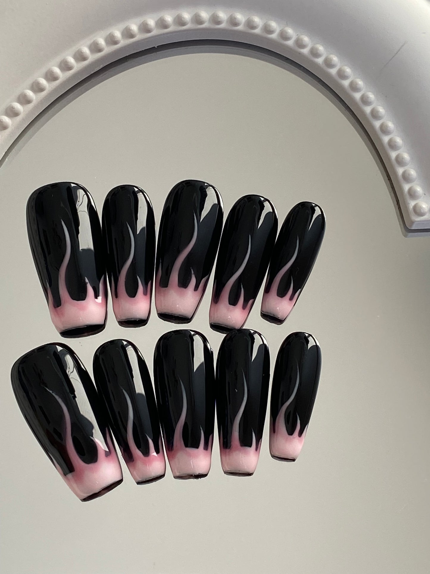 Flame coffin press on nails High quality handmade sweet cool girls fake nail