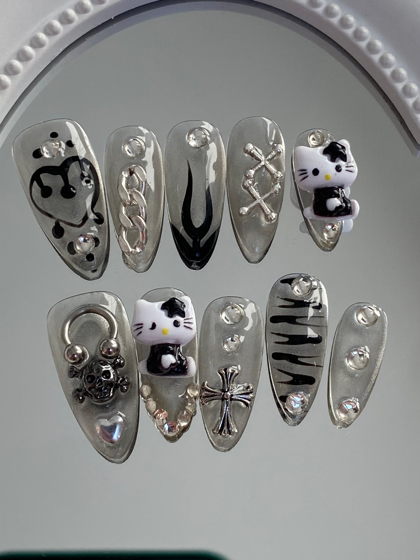 press on nails High quality handmade black hello kitty Almond style