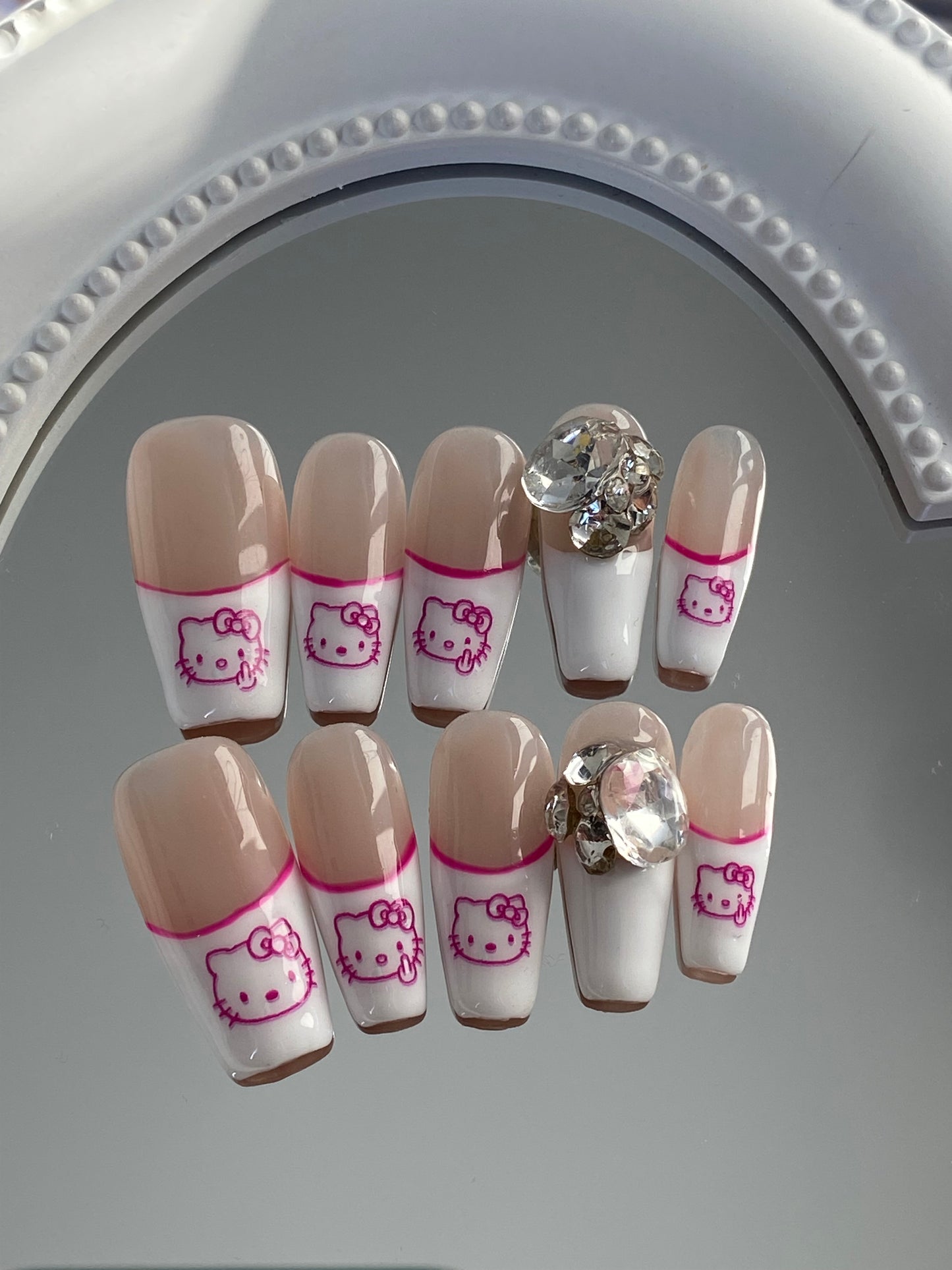 hand made press on nails hello kitty coffin shape fake nail