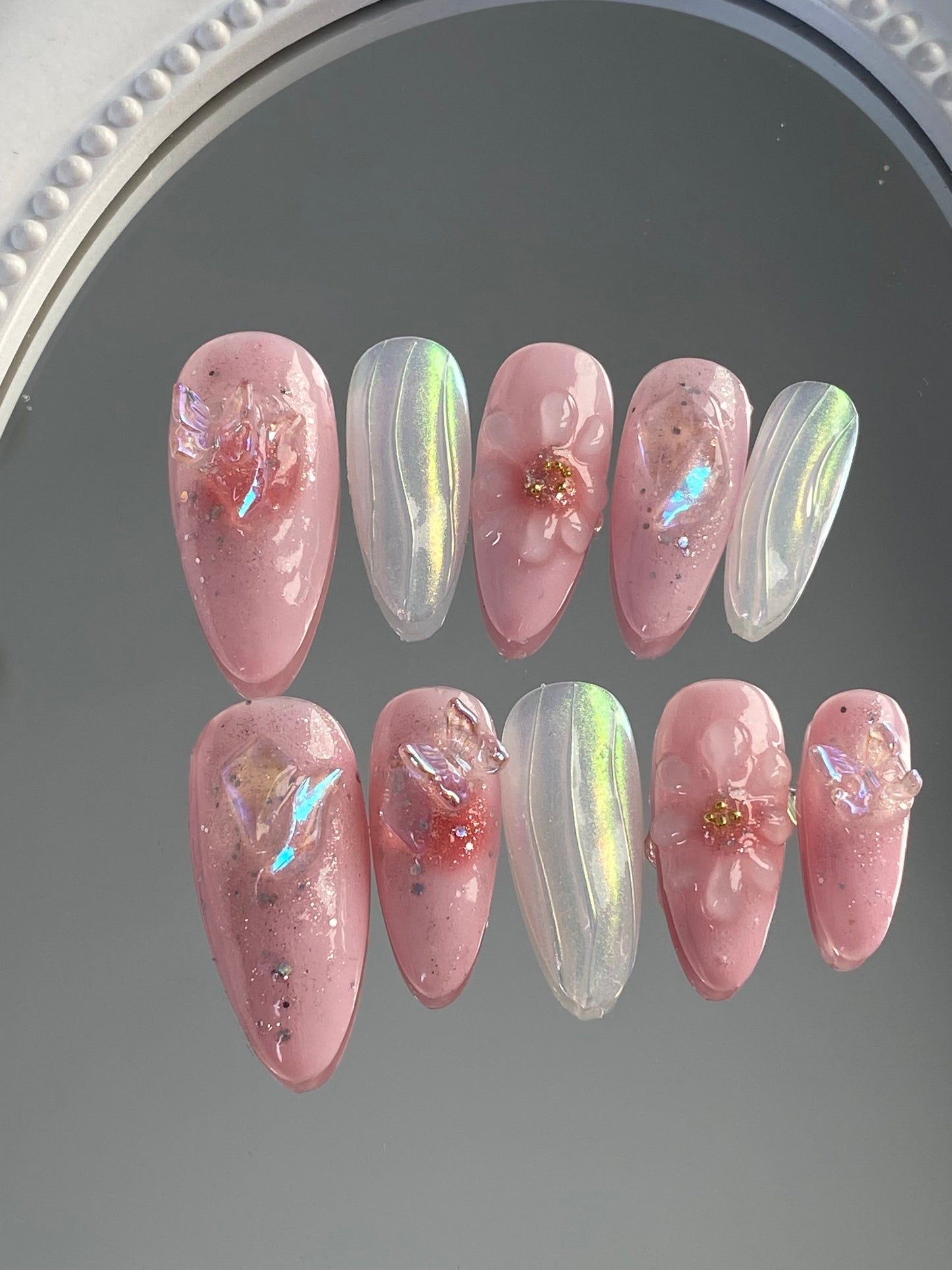 press on nails High quality handmade wearable nails,can reusable hot shiny diamond fllower Almond style