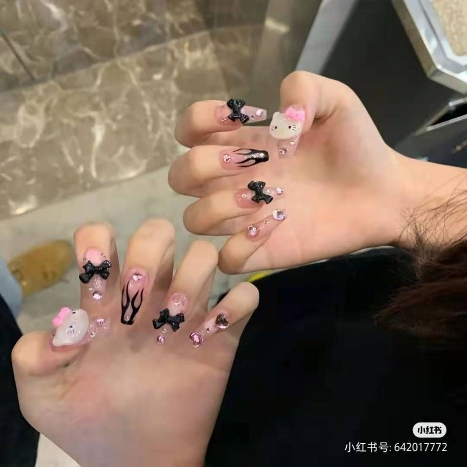press on nails handmade hello kitty coffin nail sweet cool girl