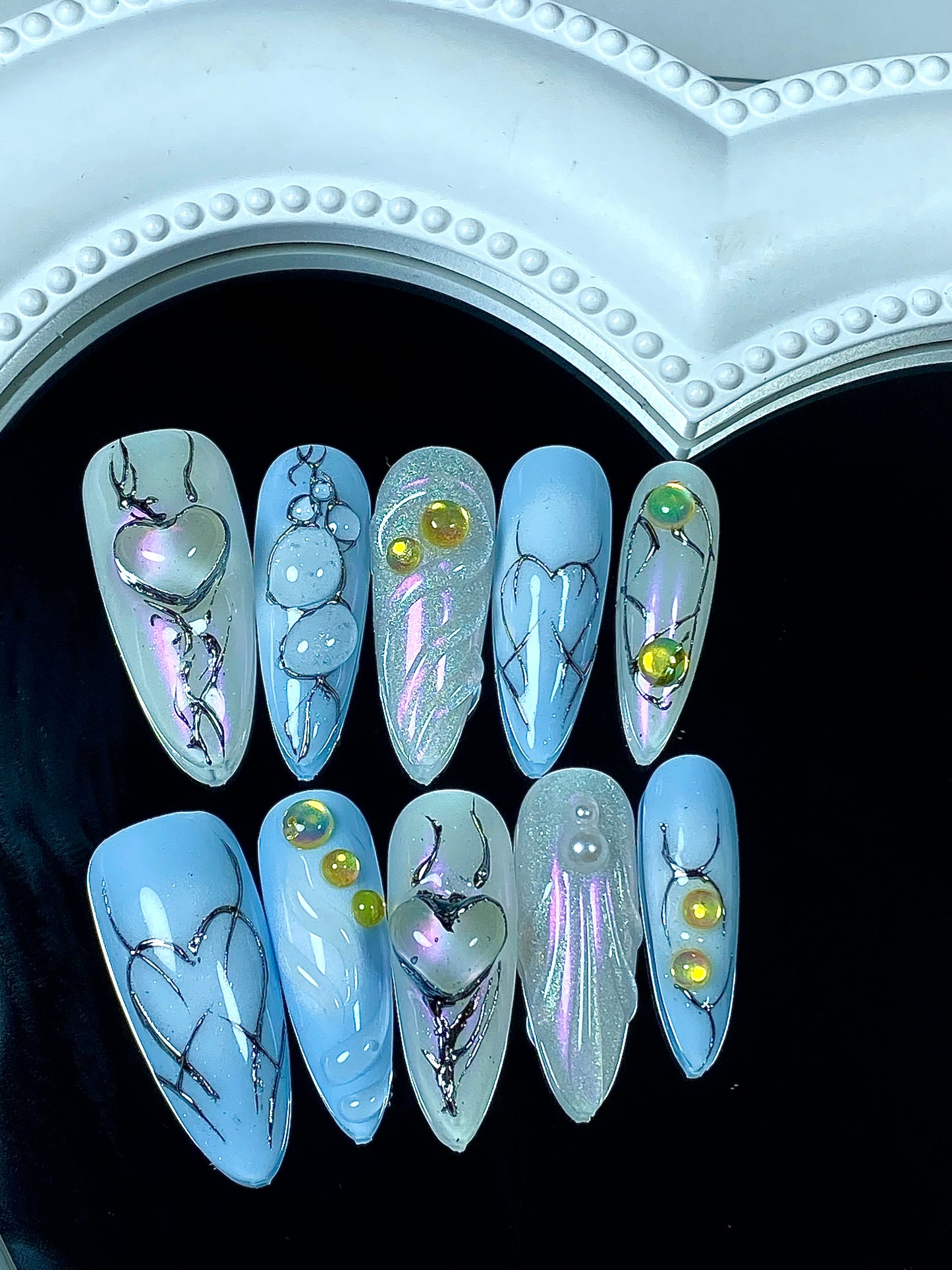 Almond3D press on nails High quality handmade sweet cool girls French hand painted fake nail