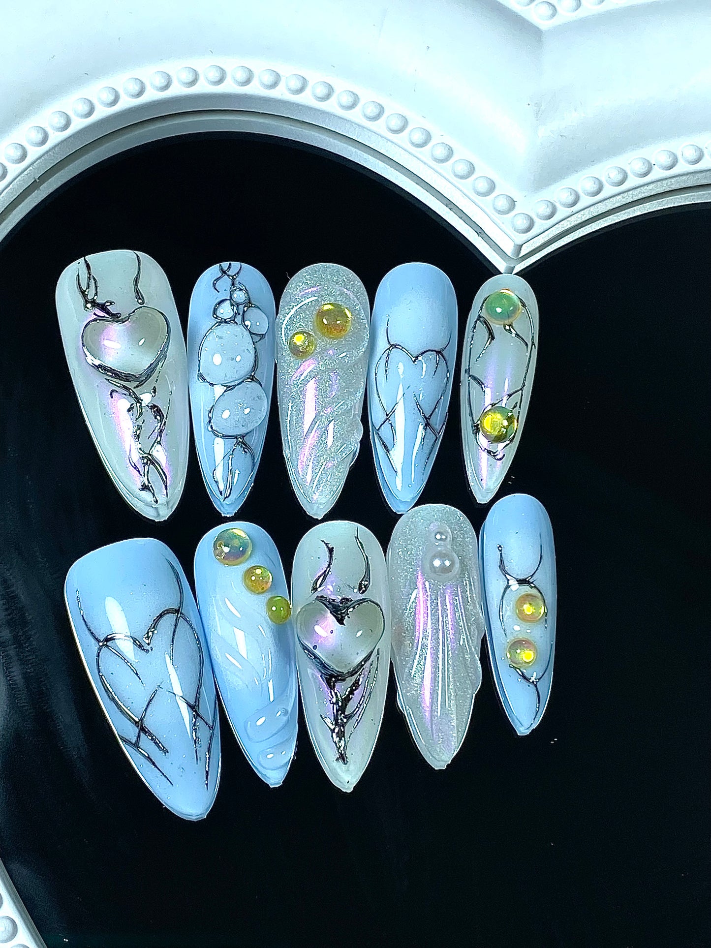 Almond3D press on nails High quality handmade sweet cool girls French hand painted fake nail