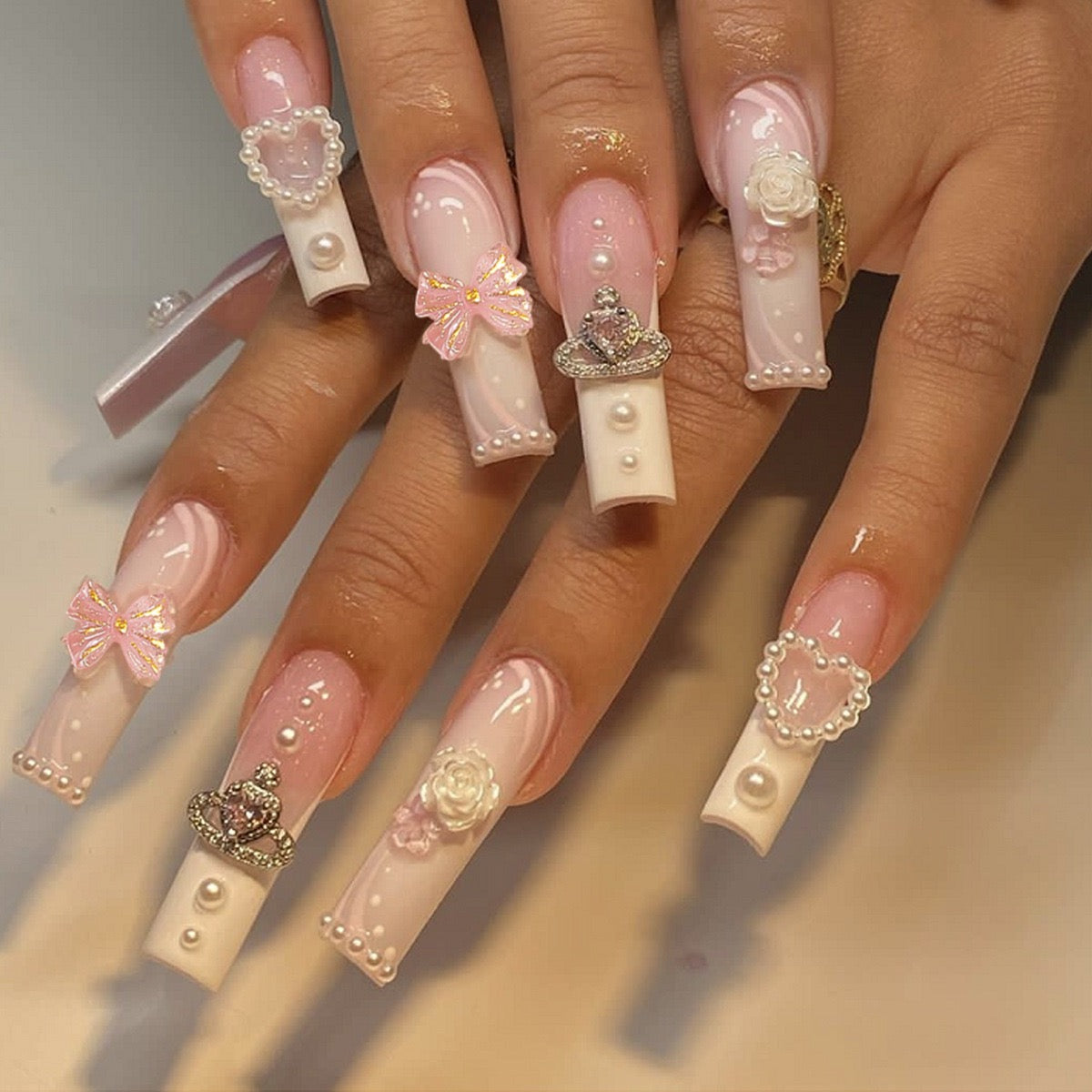long coffin 3D press on nails fake nails ็
