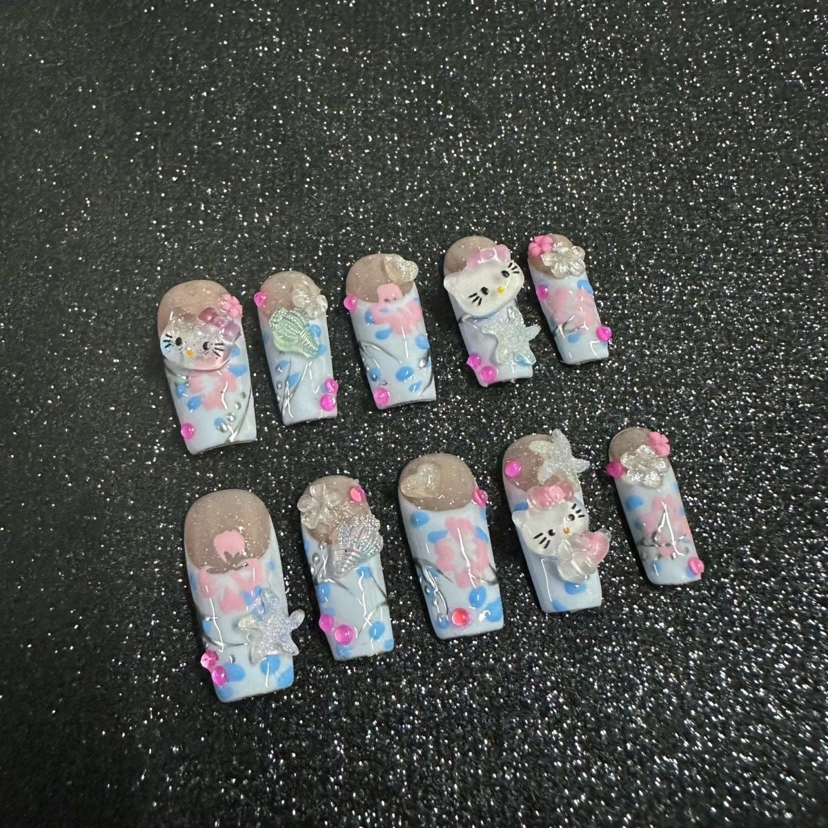 hand made press on nails Hello kitty cat cute Shiny false nail