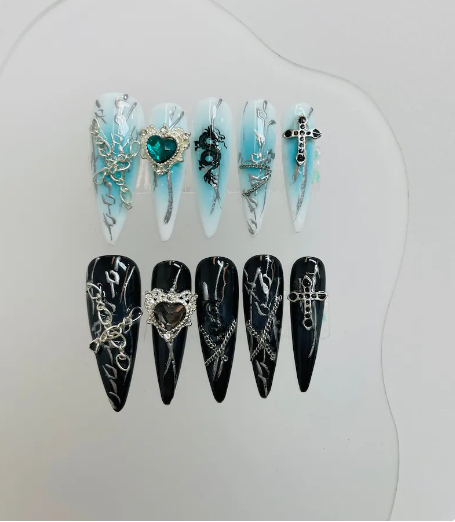 C Y2K press on nails High quality handmade ,can  reusable hot shiny diamond  long nails