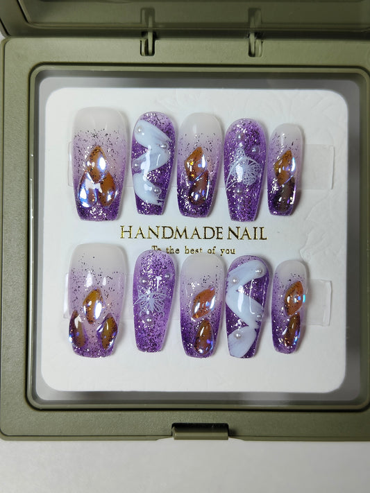 press on nails High quality handmade wearable nails,can  reusable hot shiny diamond long ladder style