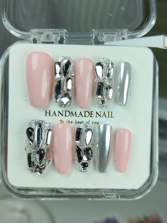 press on nails High quality handmade ,can  reusable hot shiny diamond long ladder style