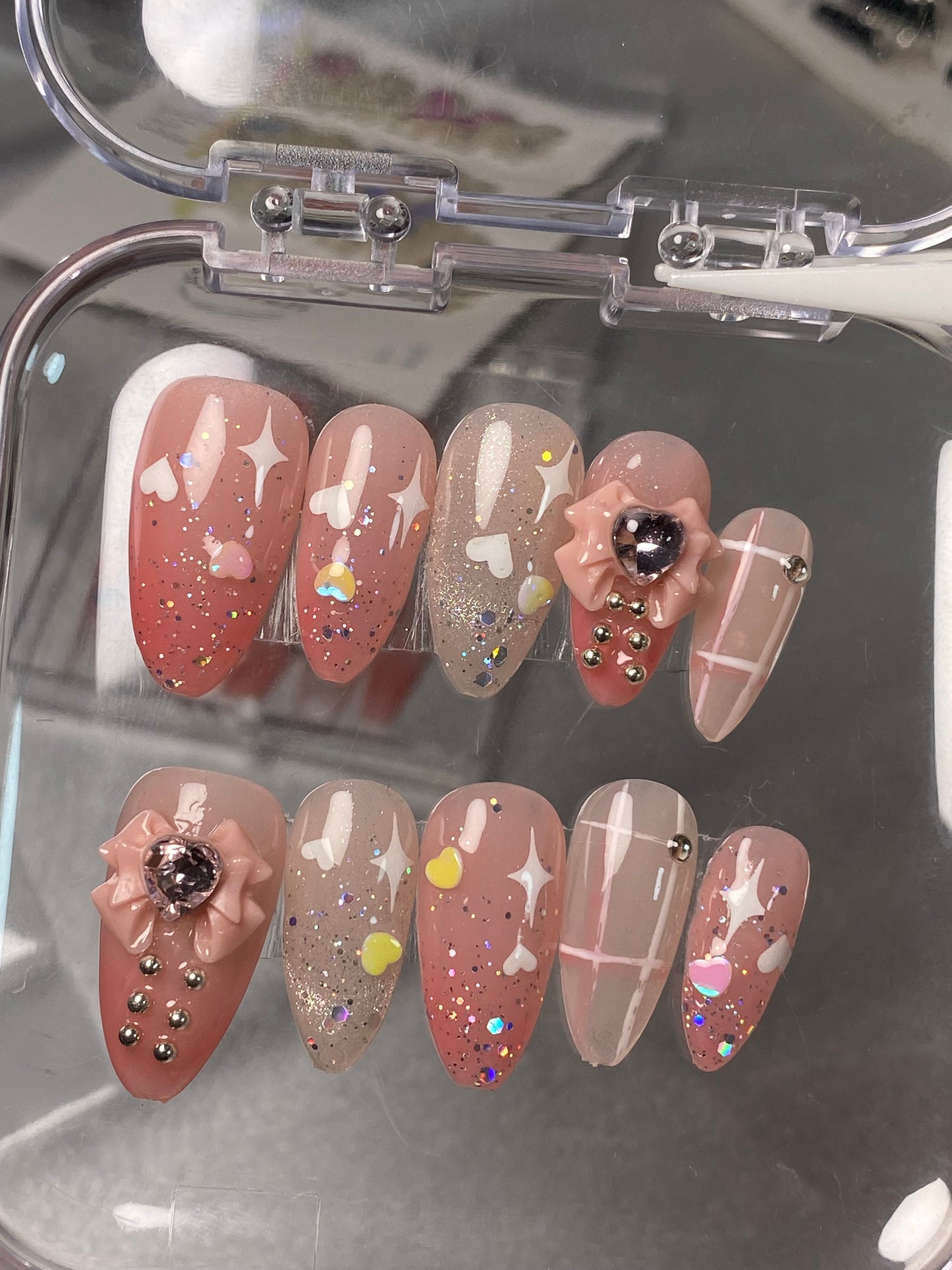 hand made press on nails  sweet cool Butterfly Bow Shiny false nail
