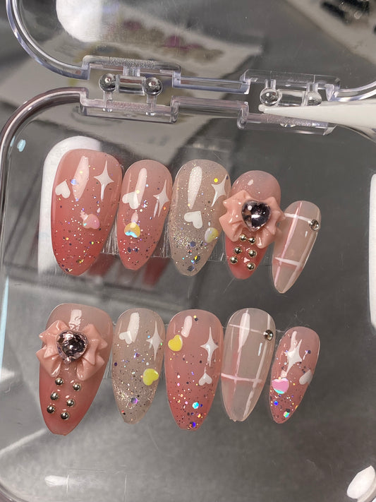 hand made press on nails  sweet cool Butterfly Bow Shiny false nail