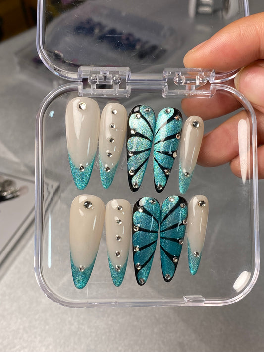hand made press on nails super shiny  Butterfly  Shiny false nail