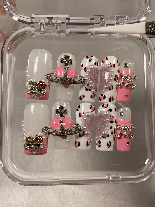 hand made press on nails  cartoon kitty cat false nail