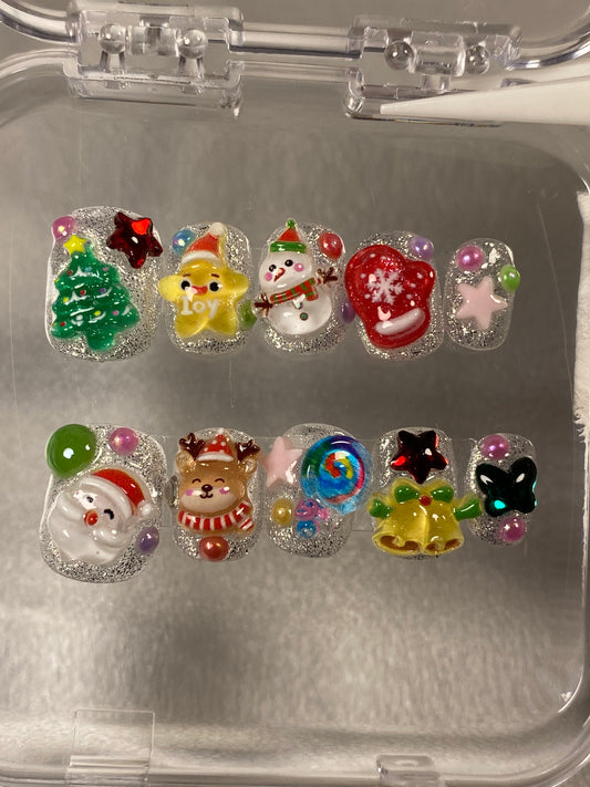 hand made press on nails Short cartoon type Christmas false nail
