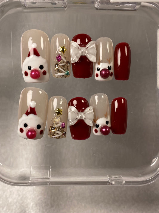 press on nails  hand made Short cartoon type Christmas false nail