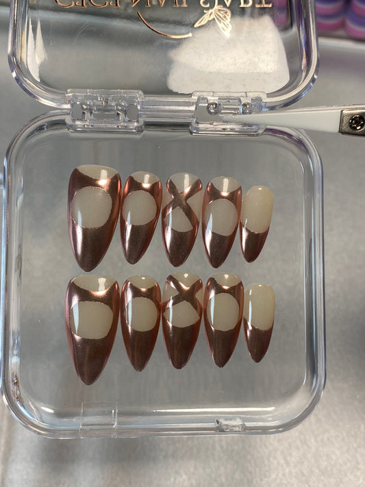 hand made press on nails French almond type  short fake nail