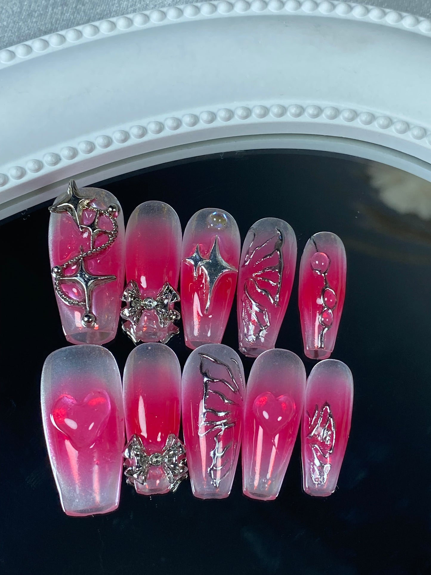 Coffin press on nails  handmade fake nail red metal