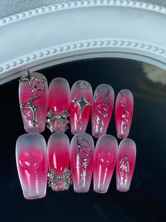 Coffin press on nails  handmade fake nail red metal