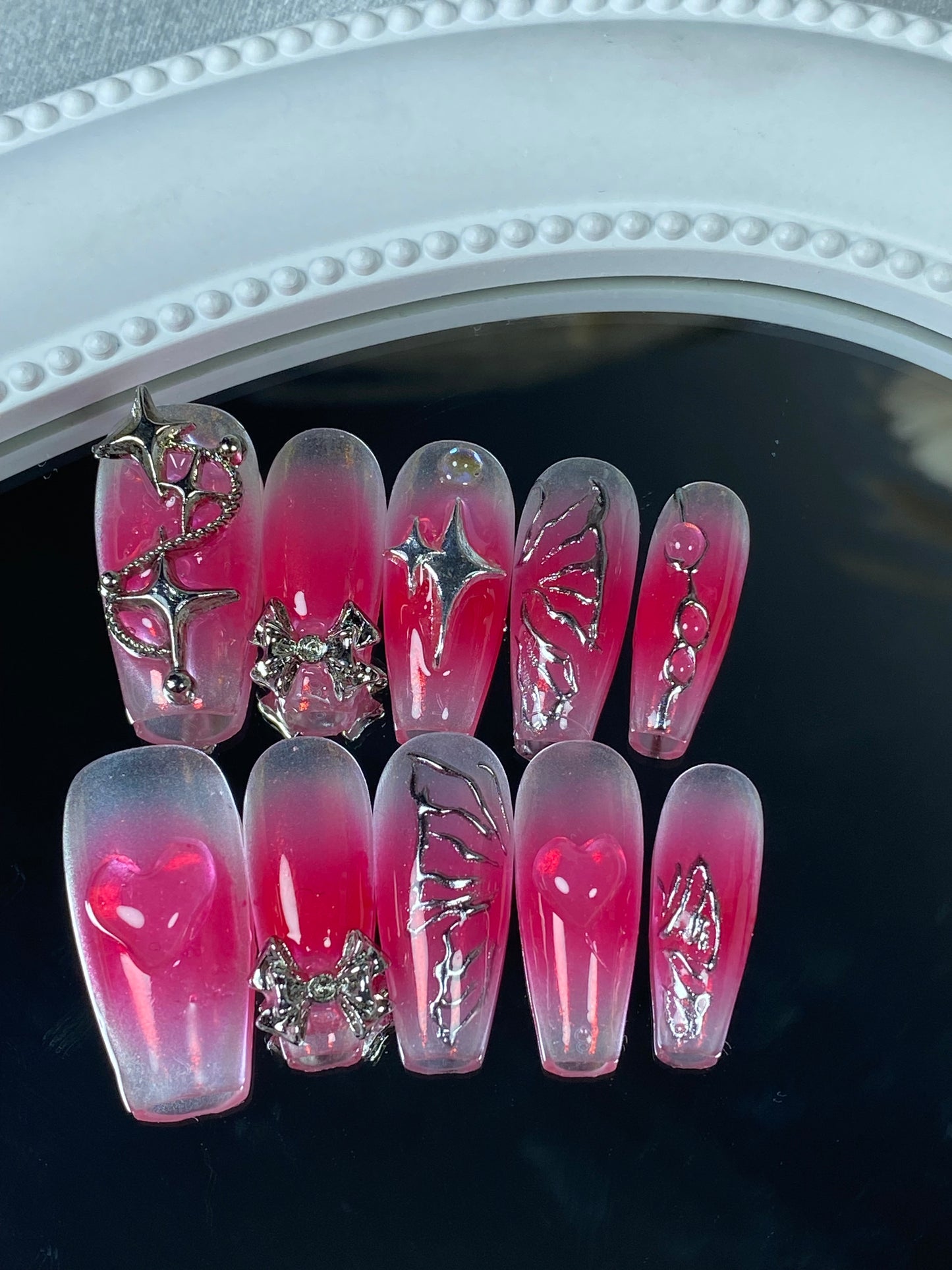 Coffin press on nails  handmade fake nail red metal