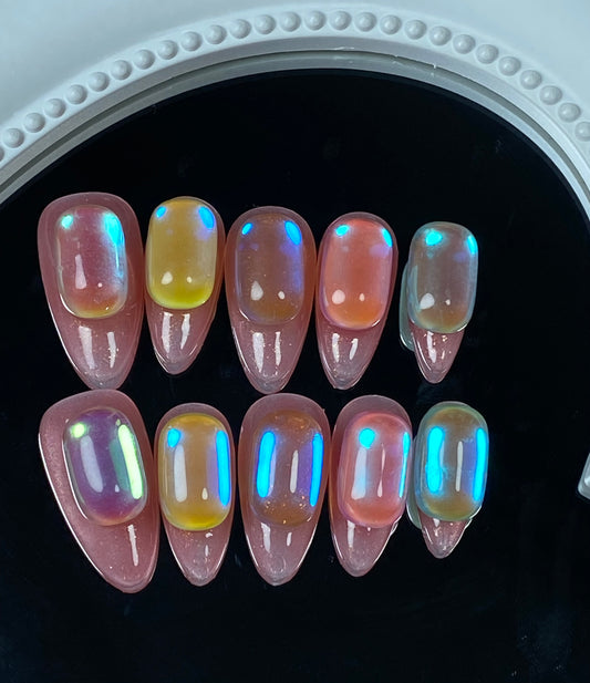 hand made  almond press on nails  Super Shiny fake nails