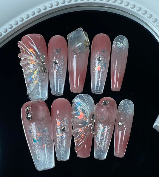 hand made press on nails coffin 3D Butterfly fake nail