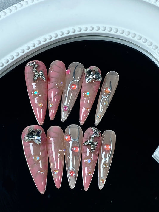 Stilettos press on nails   High quality handmade hot sexy shiny 3D butterfly