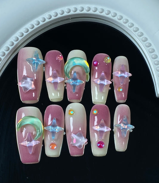 press on nails High quality handmade 3D stars moon shiny