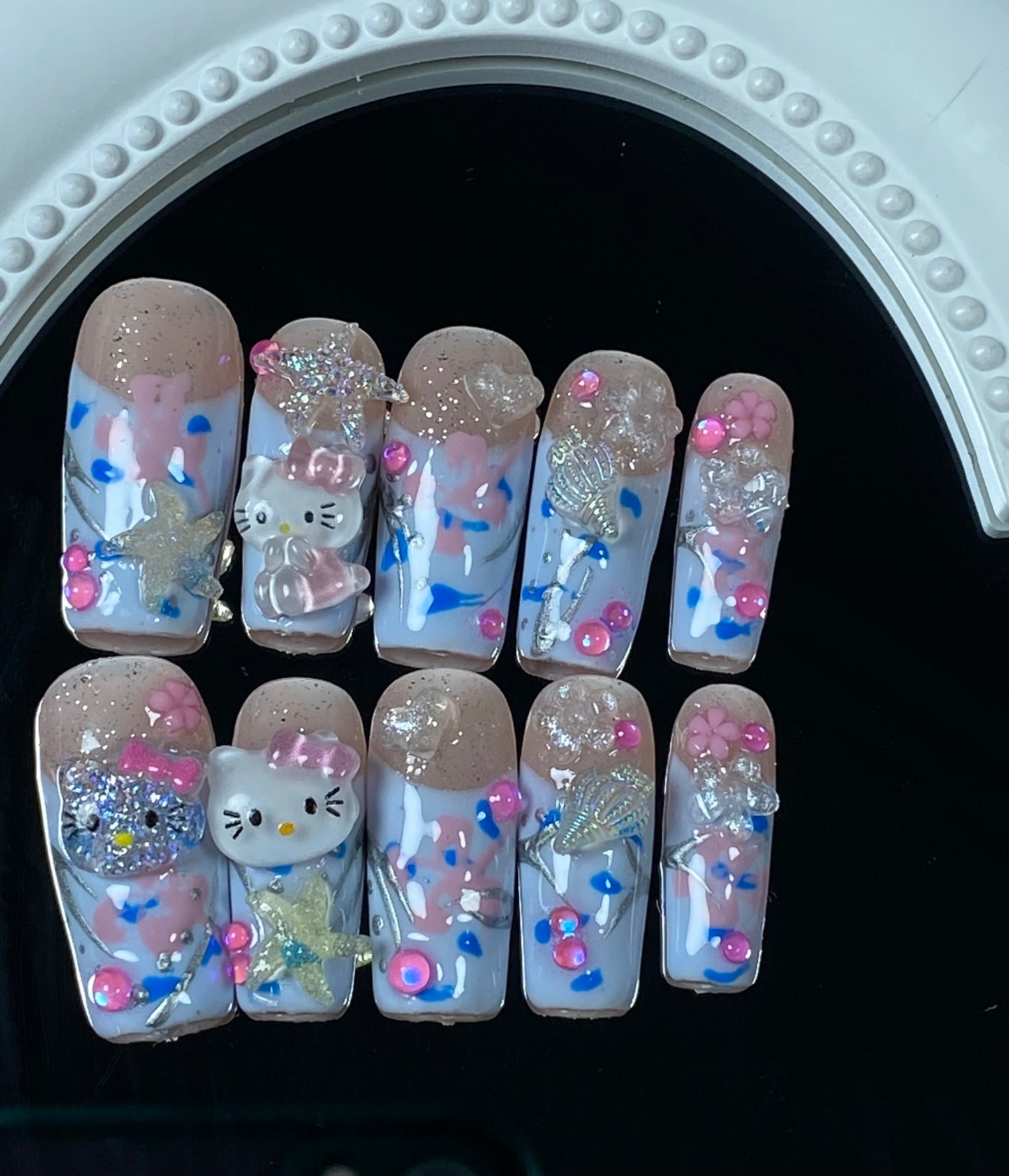 hand made press on nails   Hello kitty cat cute Shiny false nail