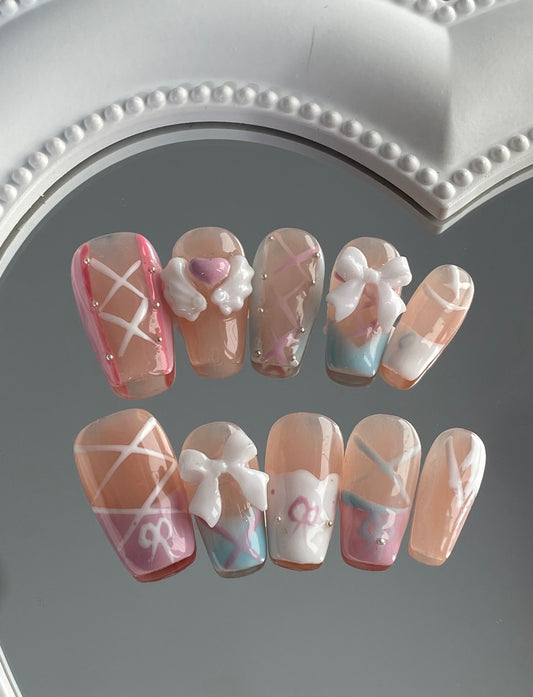 hand made press on nails  Butterfly  bow short cute  false nail