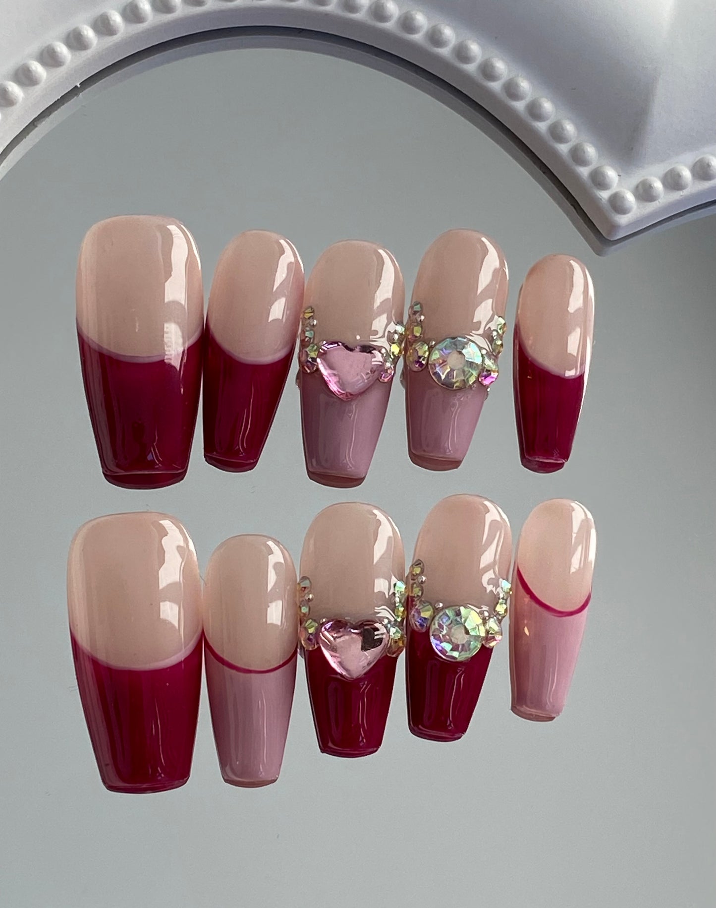 French diamond press on nails handmade shining fake nail