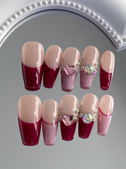 French diamond press on nails handmade shining fake nail