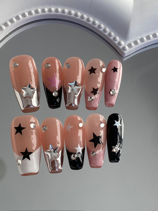 press on nails  hand made sweet cool Glossy fake nail