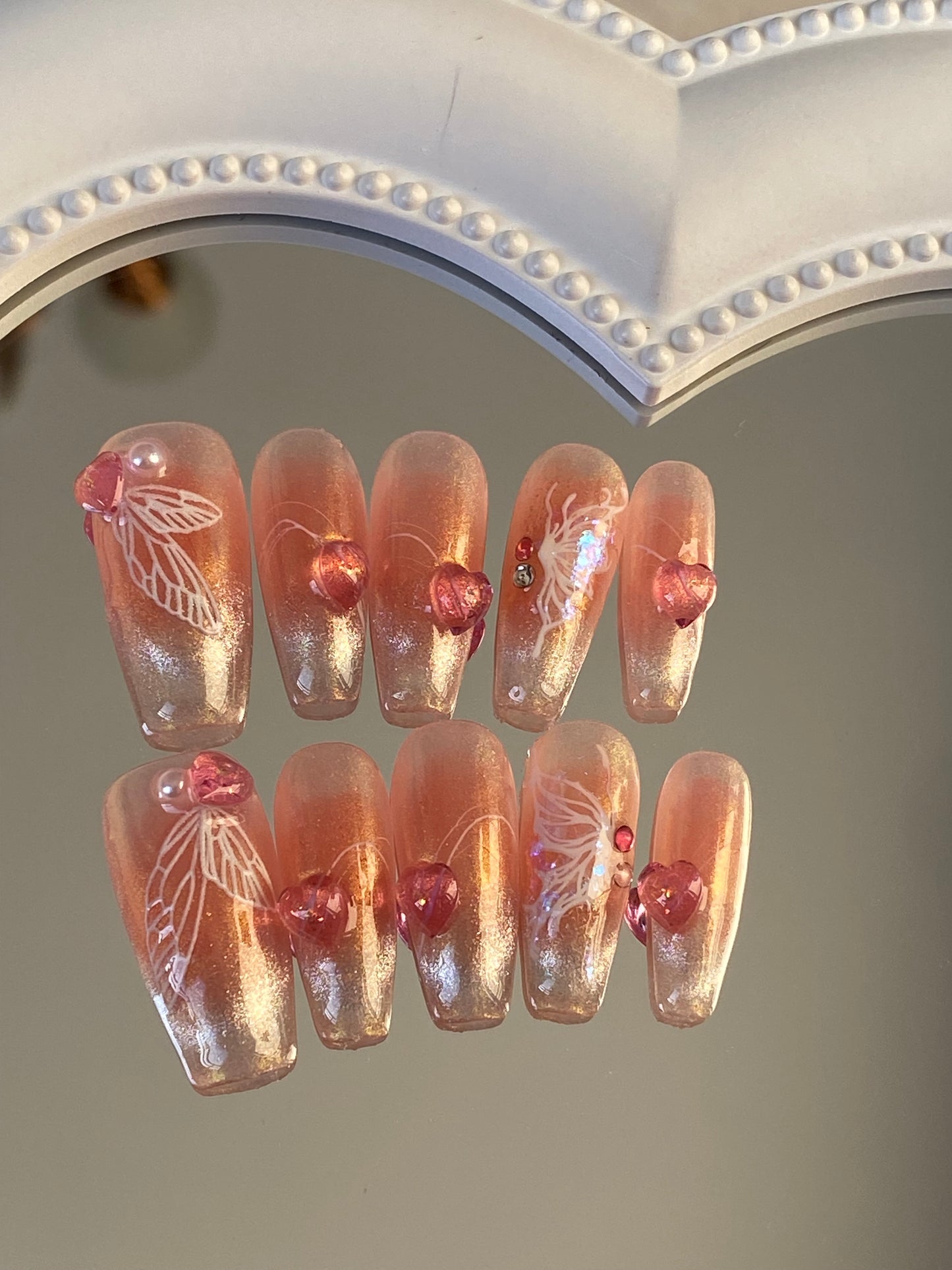 hand made press on nails  coffin sweet cool Butterfly   Glossy fake nail