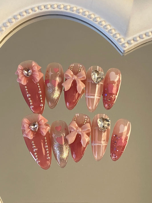 hand made press on nails  sweet cool almond Butterfly false nail