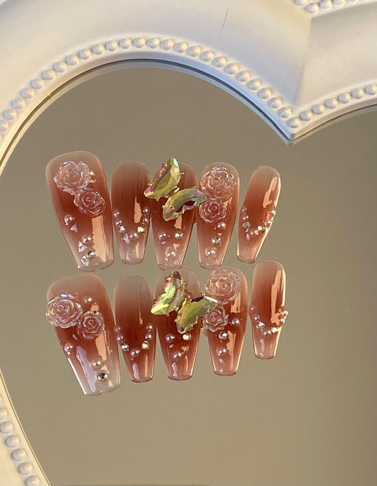 hand made press on nails 3D  follow Butterfly  Shiny false nail