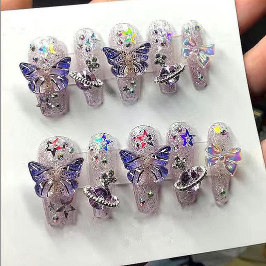 hand made press on nails  sweet cool 3D Butterfly Shiny fake nail 10pic